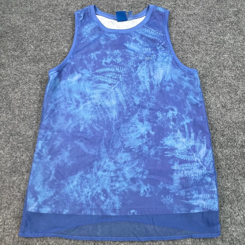 adidas Originals Tank Top Womens Small Blue Batik Chiffon Overlay CF9966